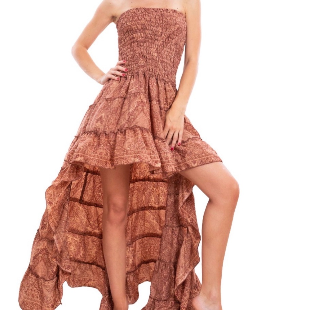 Elegant Strapless Brown Dress